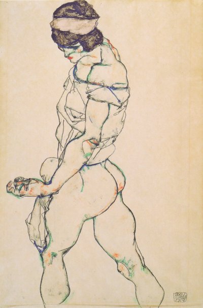 左边，女裸照 作者 Egon Schiele